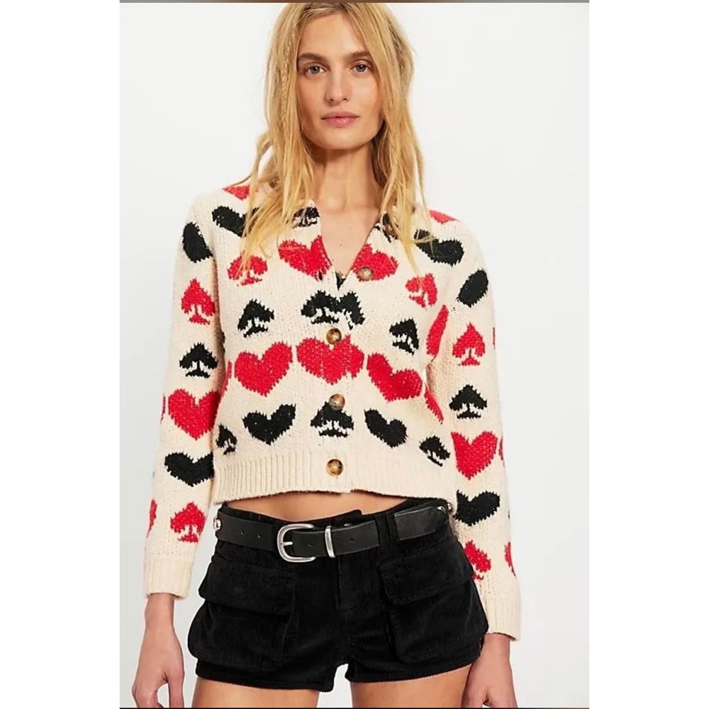 Free People Queenie Cardi in Neutral Combo. New NWT Small Vegas craps hearts